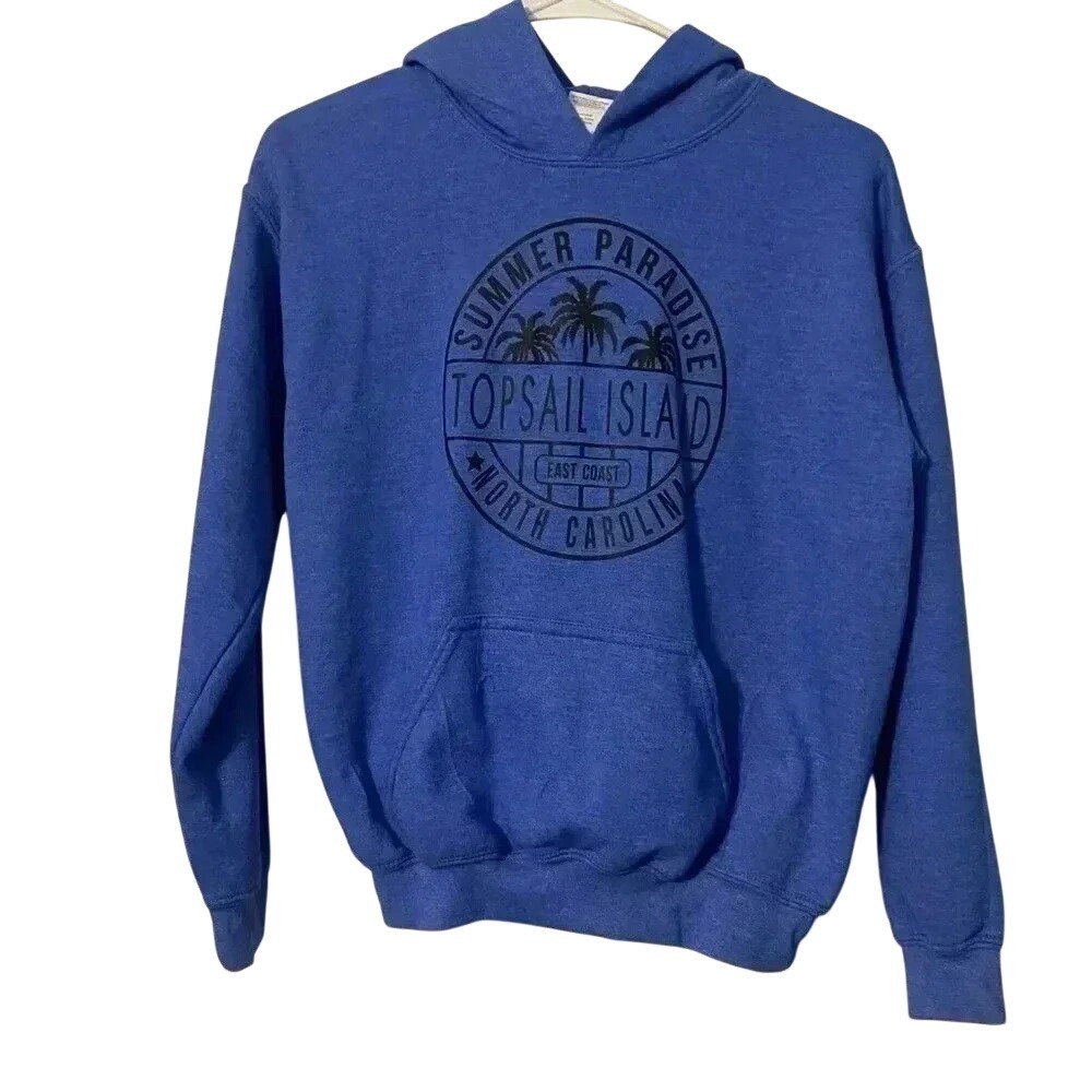Gildan Kids Blue Topsail Island North Carolina Graphic Hoodie Sweatshirt Youth L